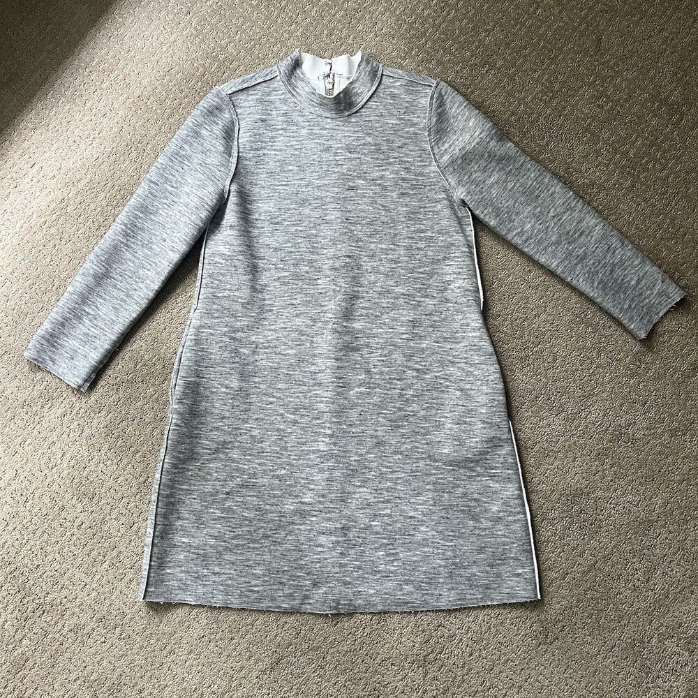 Maeve Women's S Mock Neck Long Sleeve Dress Grey Scuba Fleece Lined Pockets